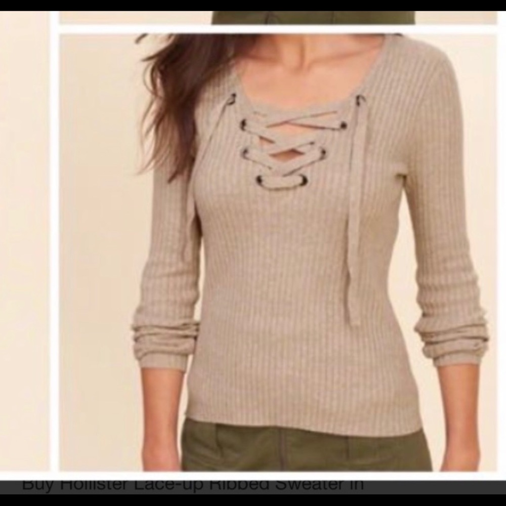 Hollister Oatmeal Lace Up Fall/Winter Sweater